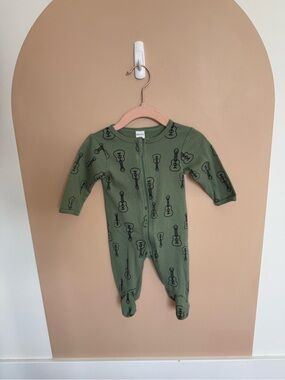 Pl baby Olive Green Guitar Print Footed One-Piece